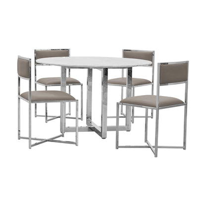 Modus Amalfi 5PC 48" Round Marble Table & 4 X-Base Chair in Taupe