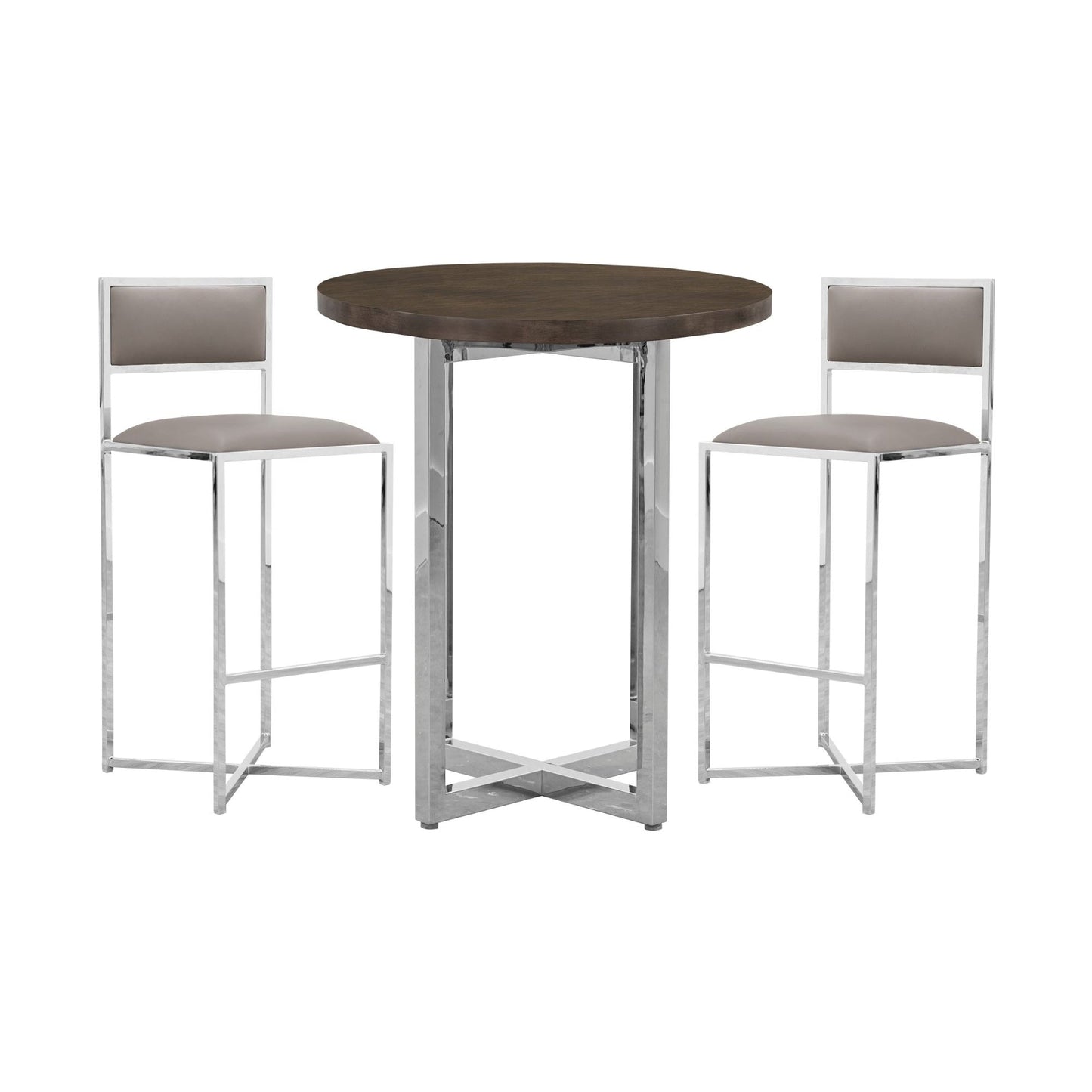 Modus Amalfi 3PC 32" Round Bar Wood Table & 2 X-Base Stool Set- Taupe