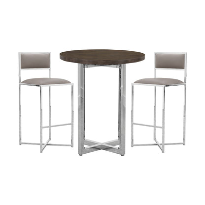 Modus Amalfi 3PC 32" Round Bar Wood Table & 2 X-Base Stool Set- Taupe