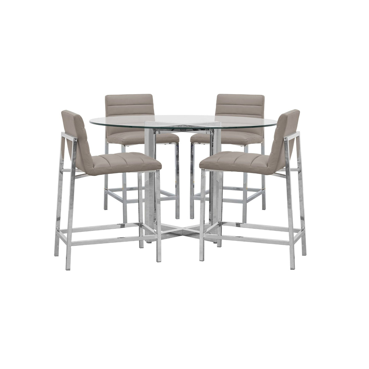 Modus Amalfi 5PC 54" Round Counter Glass Tbl & 4 Metal Back Stool Set-Taupe