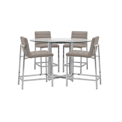 Modus Amalfi 5PC 54" Round Counter Glass Tbl & 4 Metal Back Stool Set-Taupe