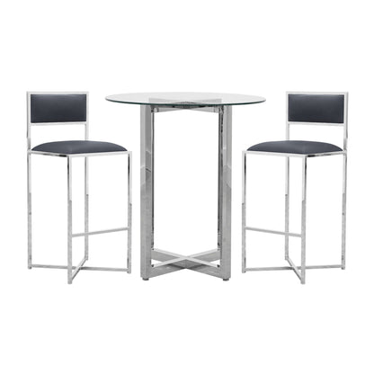 Modus Amalfi 3PC 32" Round Bar Glass Table & 2 X-Base Stool Set- Cobalt