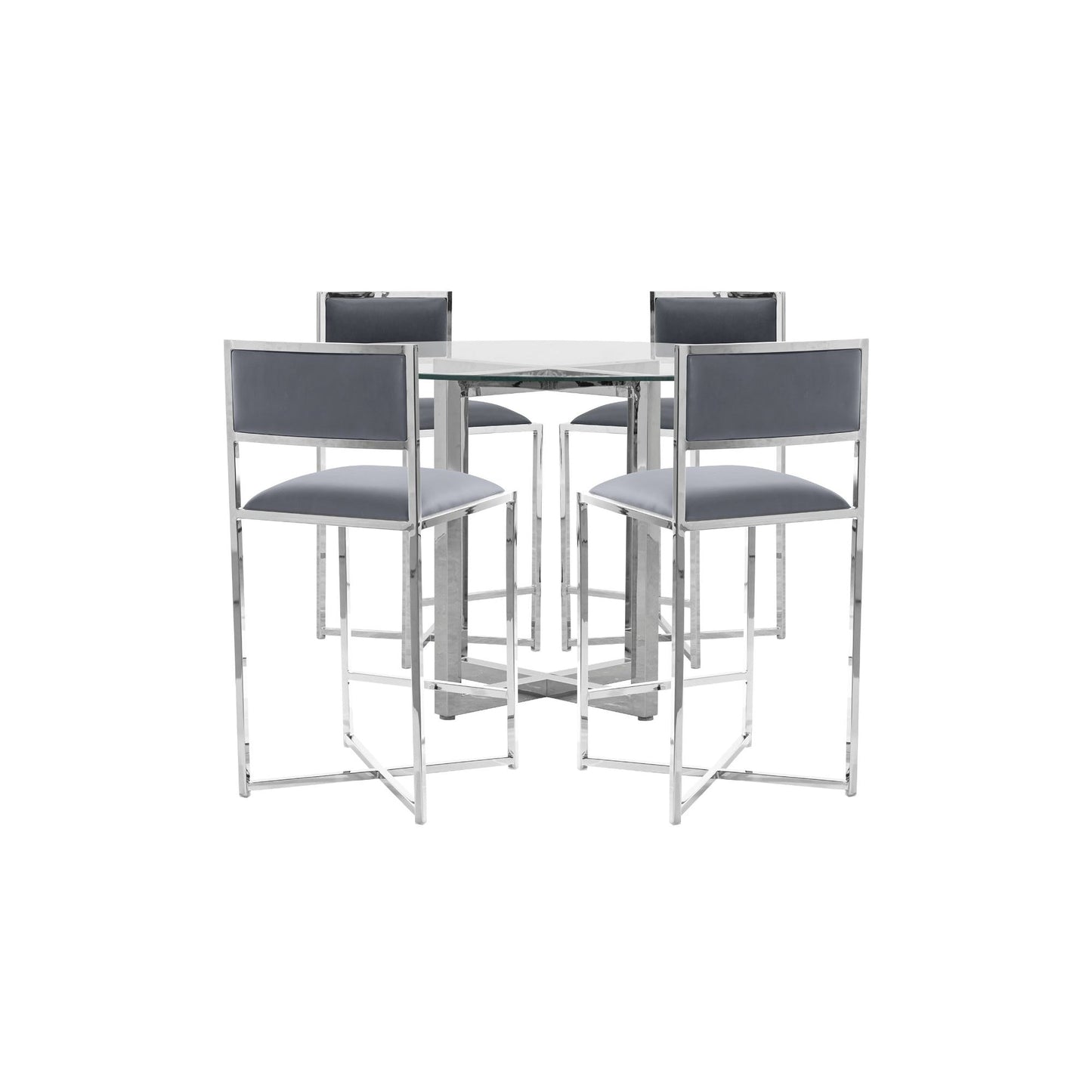 Modus Amalfi 5PC 48" Round Counter Glass Table & 4 X-Base Stool Set-Cobalt