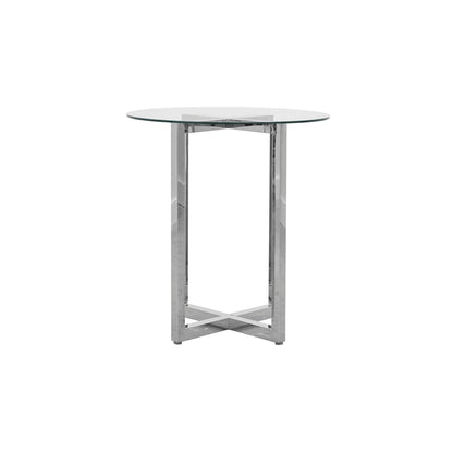 Modus Amalfi 3PC 32" Round Bar Glass Table & 2 Metal Back Stool Set- Taupe