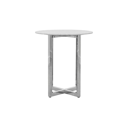 Modus Amalfi 3PC 32" Round Bar Marble Table & 2 Metal Back Stool Set- White