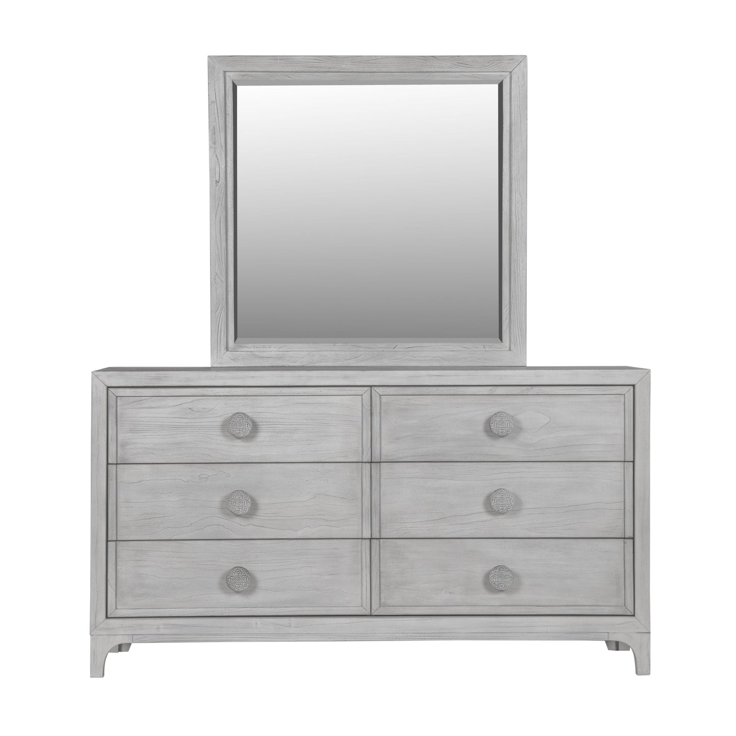Modus Boho Chic 2 PC Dresser & Mirror Set in Washed White
