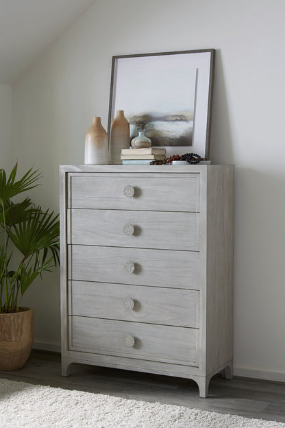 Modus Boho Chic Five Drawer Chest in Washed White