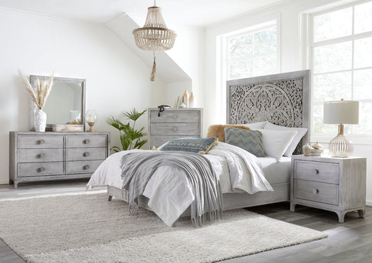 Modus Boho Chic 5PC Queen Bedroom Set w 2 Nightstand in Washed White