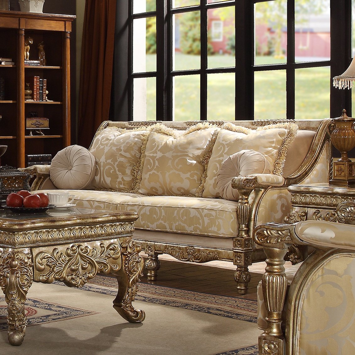 Fabric Sofa in Metallic Bright Gold Finish S205 European Traditional Victorian