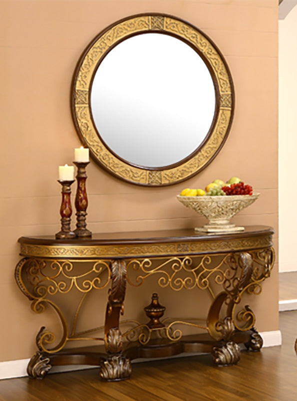 Console Table with Mirror in Mahogany & Metallic Gold Finish ET2112 European