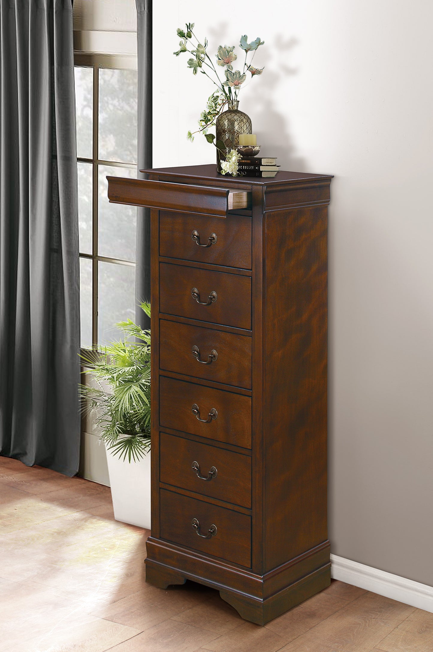 Homlegance Lingerie Chest, Hidden Drawer Mayville Collection In Brown Cherry Finish