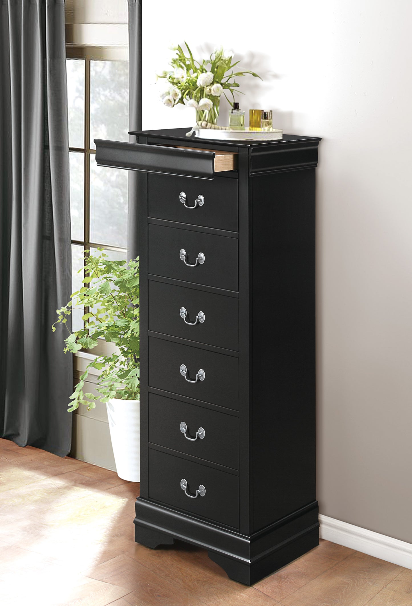 Homlegance Lingerie Chest, Hidden Drawer Mayville Collection In Black Finish