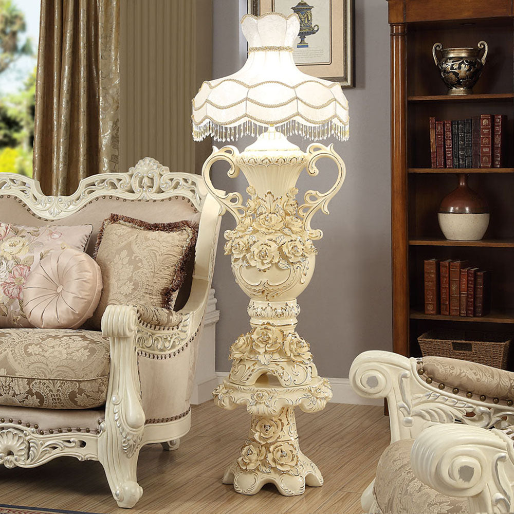 Floor Lamp With Shade in Ceramic White & Gold Finish AC2178 European Victorian