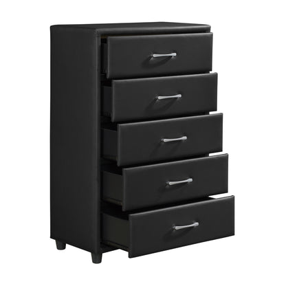 Homlegance Chest Lorenzi Collection In Faux Black Leather Upholstery