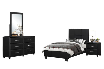 Homelegance Lorenzi 4PC Youth Bedroom Set Twin Platform Bed, Dresser, Mirror, Nightstand in Black Vinyl