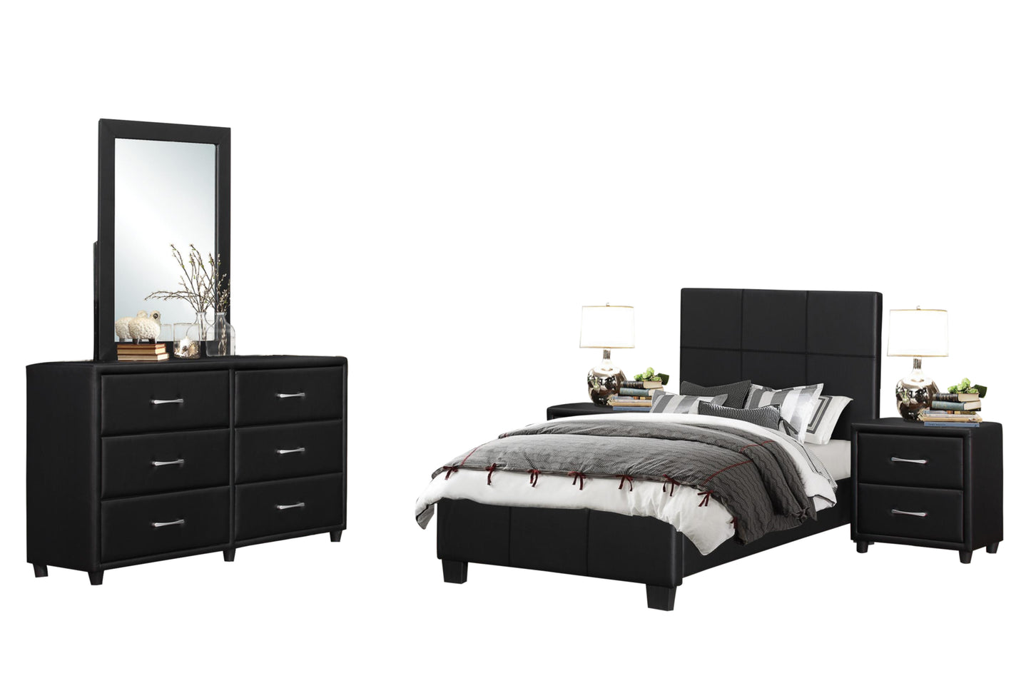 Homelegance Lorenzi 5PC Youth Bedroom Set Full Platform Bed, Dresser, Mirror, 2 Nightstand in Black Vinyl