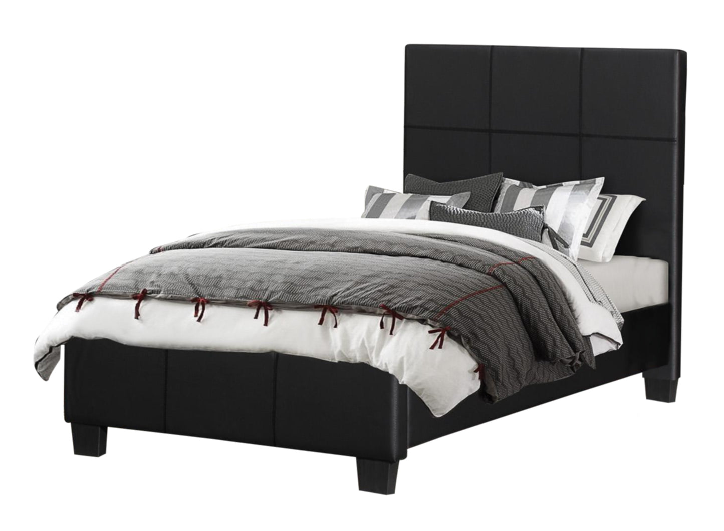Homelegance Lorenzi 6PC Youth Bedroom Set Twin Platform Bed, Dresser, Mirror, 2 Nightstand, Chest in Black Vinyl