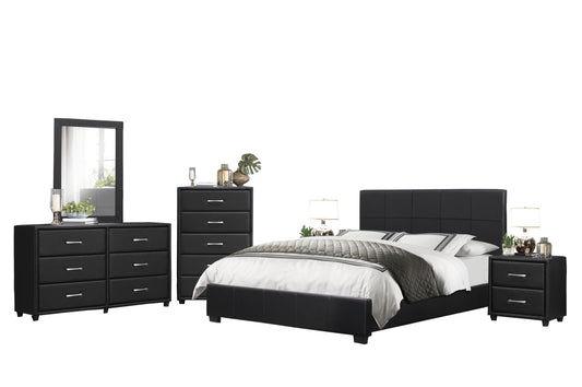 Homelegance Lorenzi 6PC Bedroom Set Cal King Platform Bed, Dresser, Mirror, 2 Nightstand, Chest in Black Vinyl