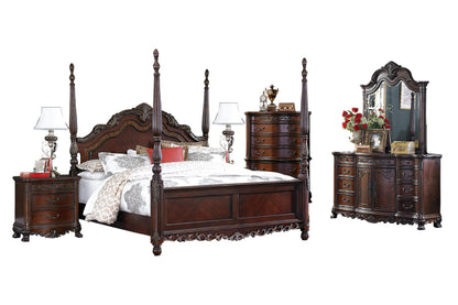 Homelegance Deryn Park 6PC Bedroom Set E King Poster Bed, Dresser, Mirror, 2 Nightstand, Chest in Cherry