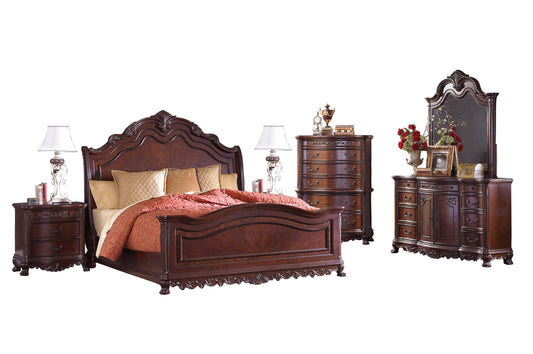 Homelegance Deryn Park 6PC Bedroom Set Cal King Sleigh Bed, Dresser, Mirror, 2 Nightstand, Chest in Cherry