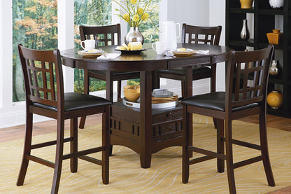 Homelegance Junipero 5PC Dining Set Round/Oval Counter Height Storage Table, 4 Chair in Dark Cherry