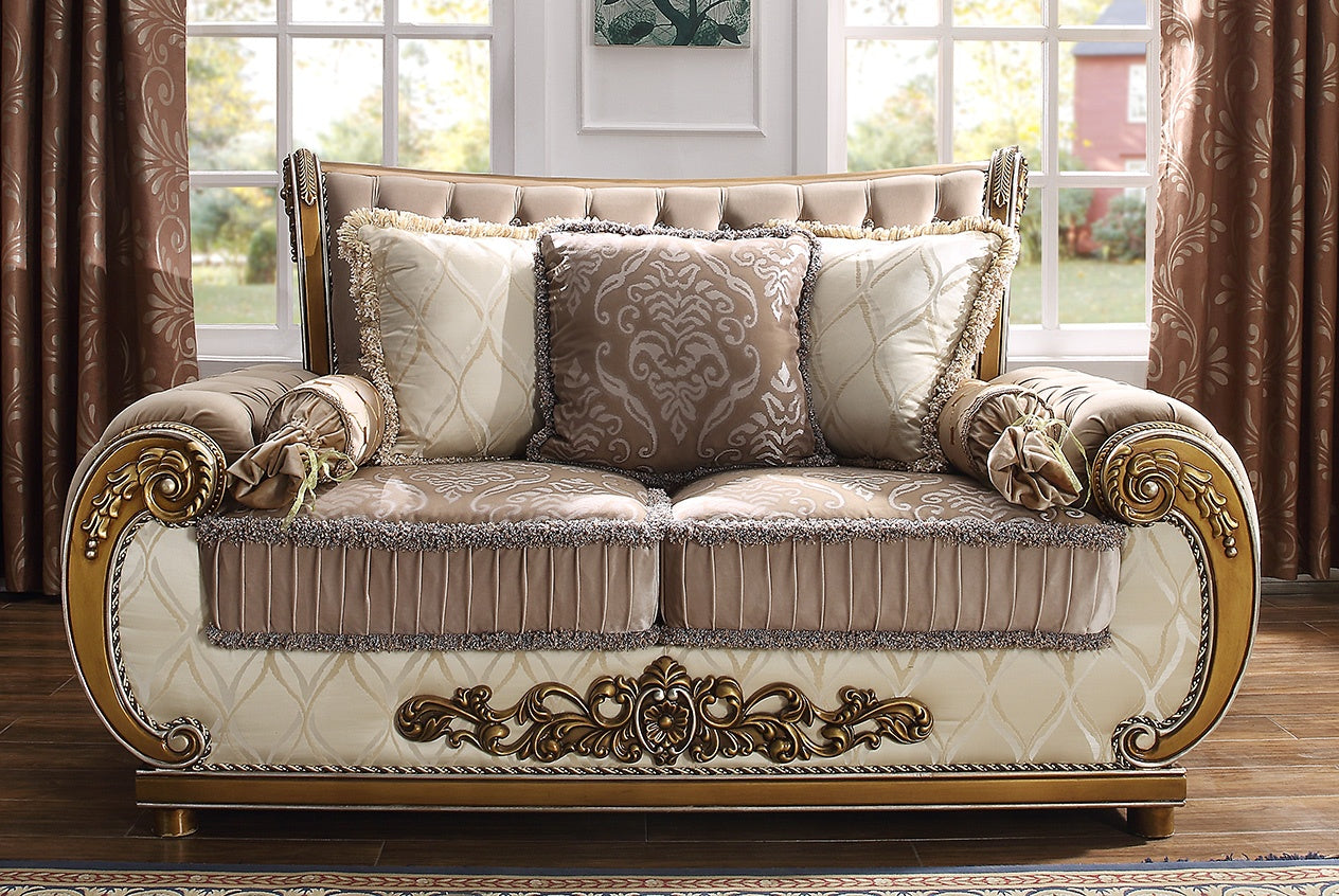 Fabric Loveseat in Brown Finish L25 European Traditional Victorian