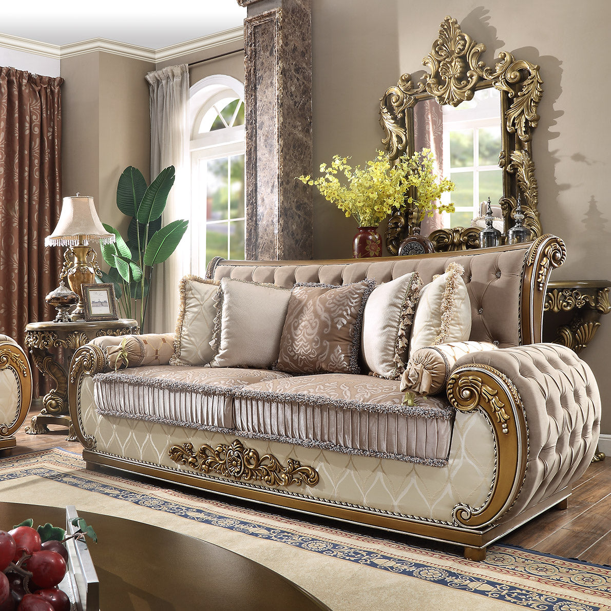 Fabric Sofa in Brown Finish S25 European Traditional Victorian