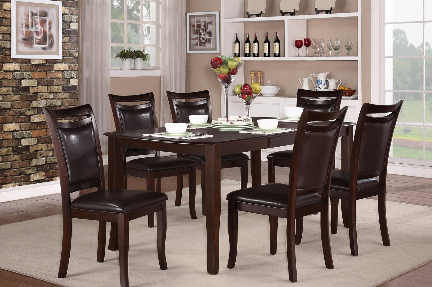 Homelegance Maeve Casual 7PC Dining Set Table & 6 Side Chair in Dark Brown