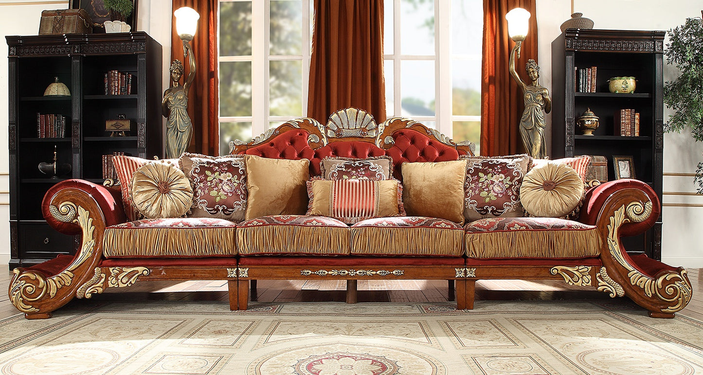 Fabric Sectional Sofa in Cherry Finish SEC2575 European Traditional Victorian