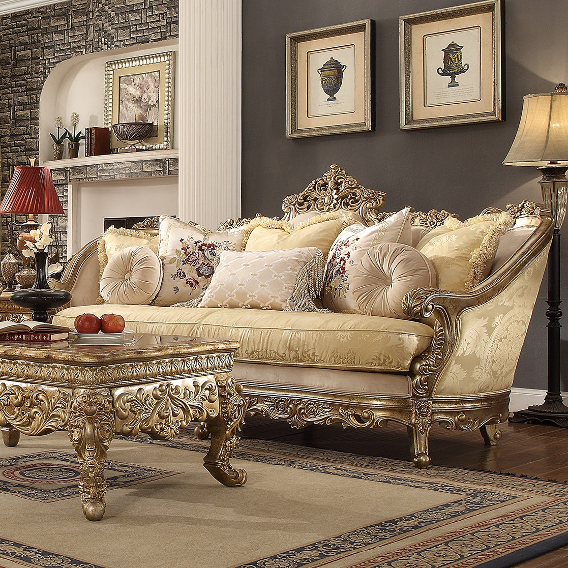 Fabric Sofa in Metallic Bright Gold Finish S2626 European Traditional Victorian