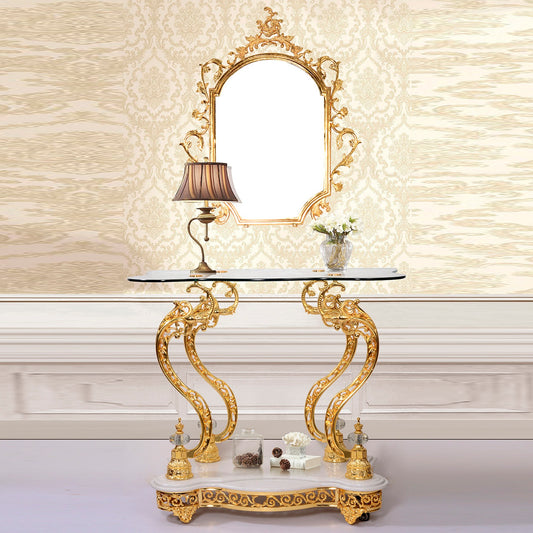 Console Table with Mirror in Golden Brass Finish CON263 European Victorian