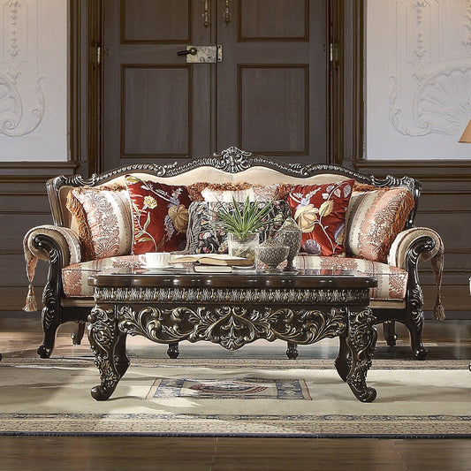 Fabric Sofa in Brown Mahogany Finish S2638 European Traditional Victorian
