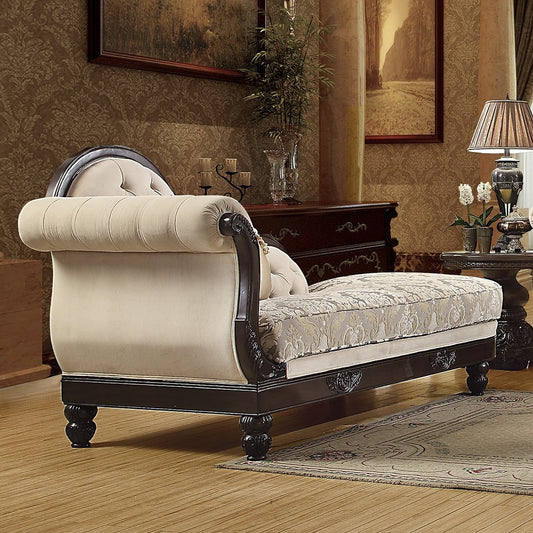 Fabric Chaise Loveseat in Brown Mahogany Finish CH2651 European Victorian