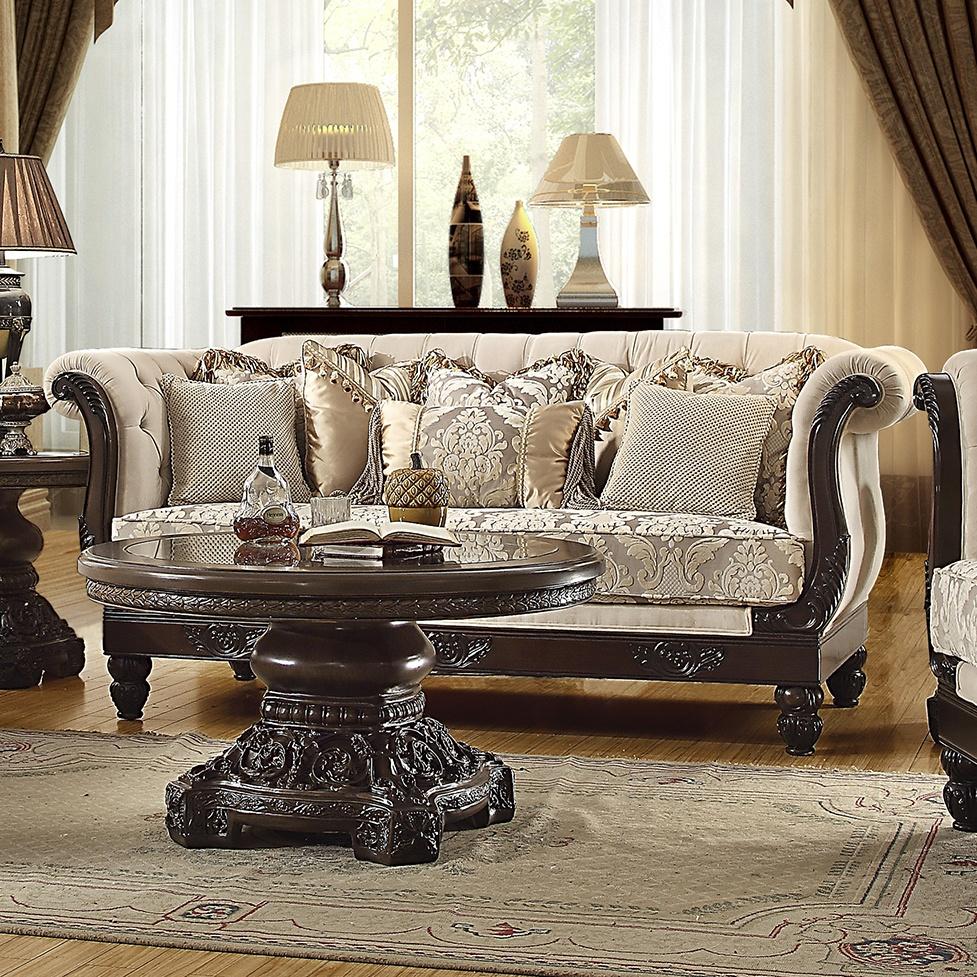 Fabric Sofa in Brown Mahogany Finish S2651 European Traditional Victorian