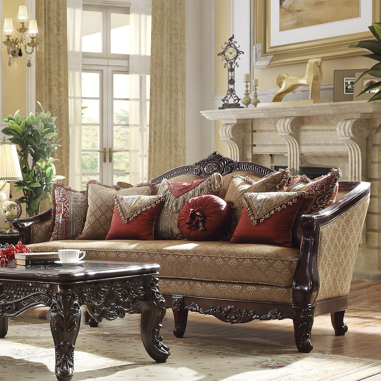 Fabric Sofa in Extra Dark Walnut & Smoke Hazelnut Finish S2655 European Victorian