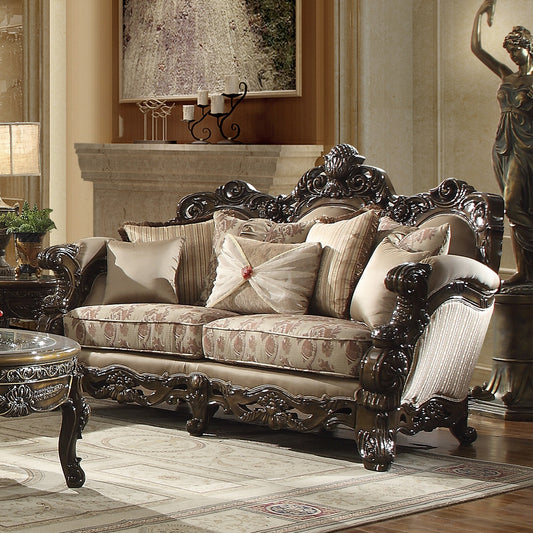 Fabric Loveseat in Brown Cherry Finish L2658 European Traditional Victorian