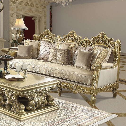 Fabric Sofa in Metallic Bright Gold Finish S2659 European Traditional Victorian