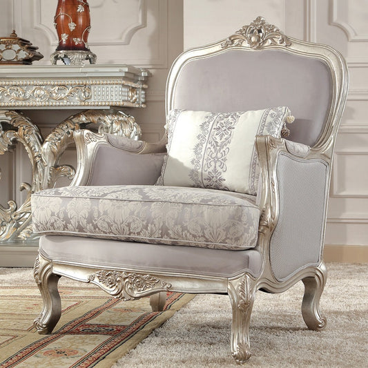 Fabric Chair in Metallic Silver Finish C2662 European Traditional Victorian