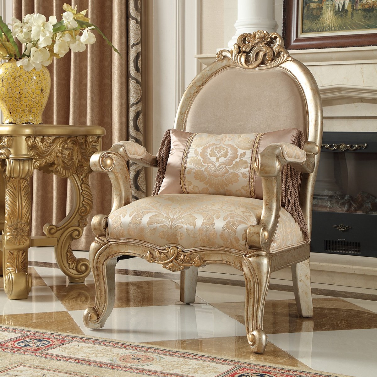 Fabric Chair in Champagne Metallic Gold & Silver Blend Finish C2663 European