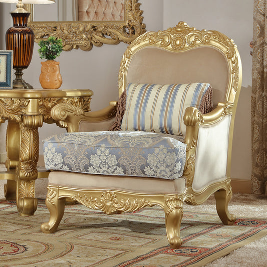 Fabric Chair in Metallic Bright Gold Finish C2666 European Traditional Victorian