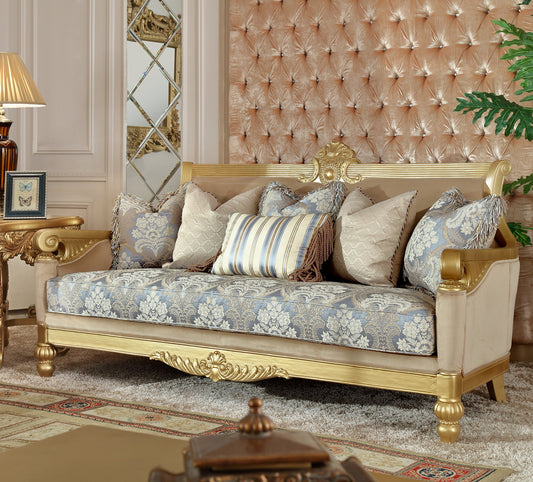 Fabric Sofa in Metallic Bright Gold Finish S2666 European Traditional Victorian