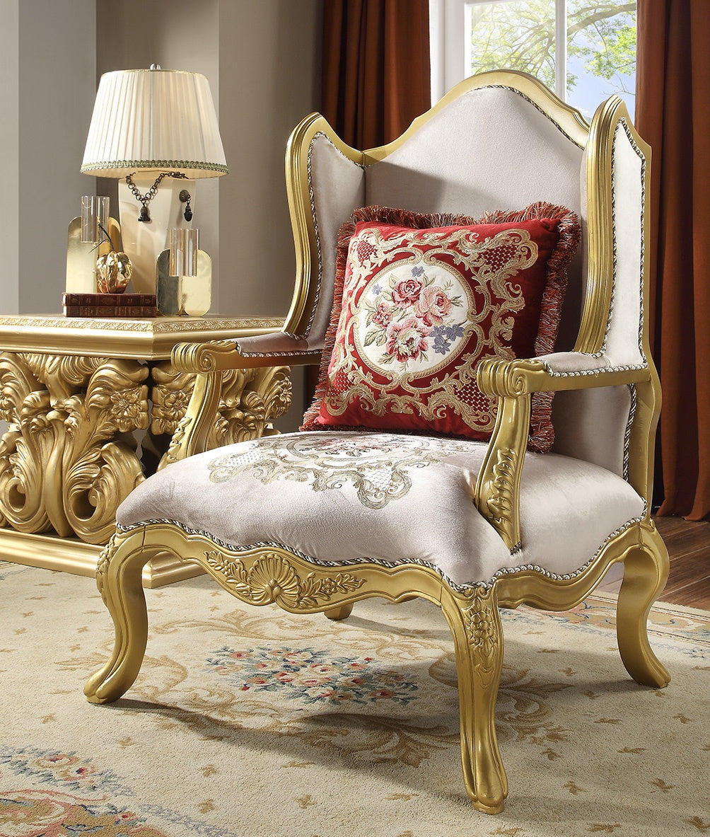 Fabric Chair in Metallic Bright Gold Finish C31 European Traditional Victorian