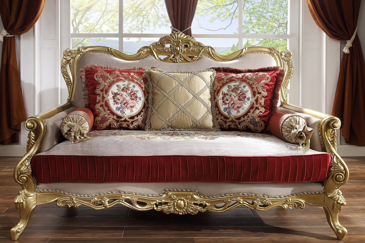 Fabric Loveseat in Metallic Bright Gold Finish L31 European Traditional Victorian