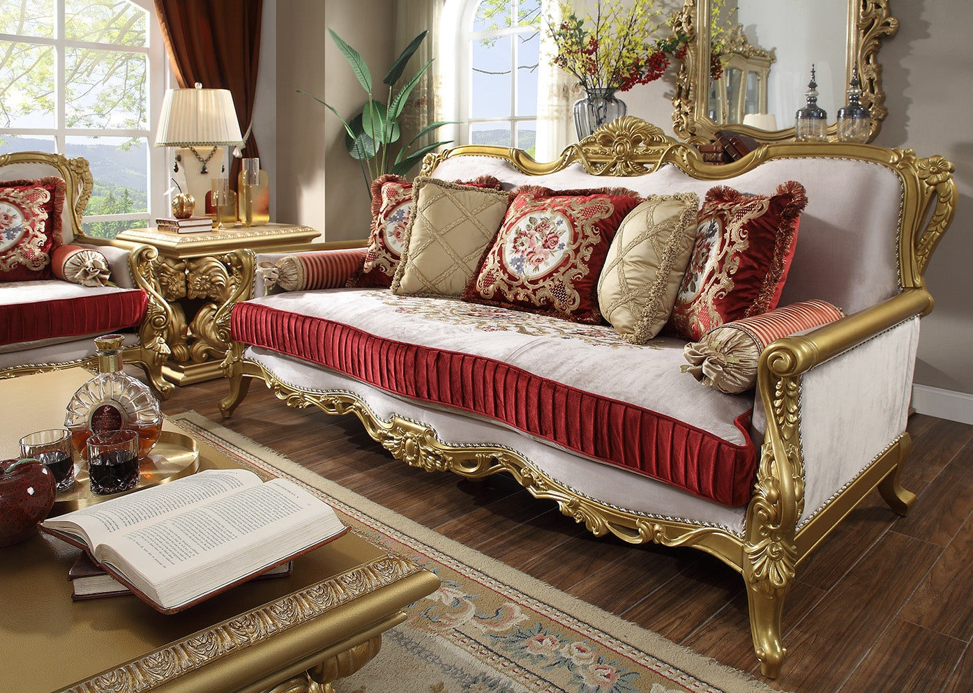 Fabric Sofa in Metallic Bright Gold Finish S31 European Traditional Victorian