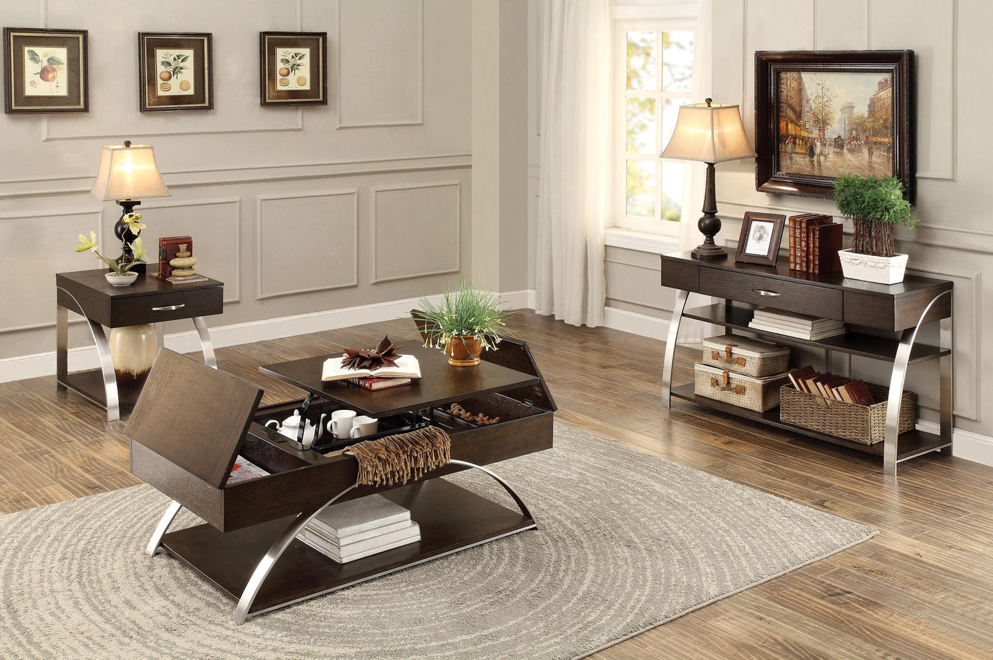 Homelegance Tioga 2PC Occasional Set Lift Top Cocktail Table with Storagen 1 End Table in Espresso