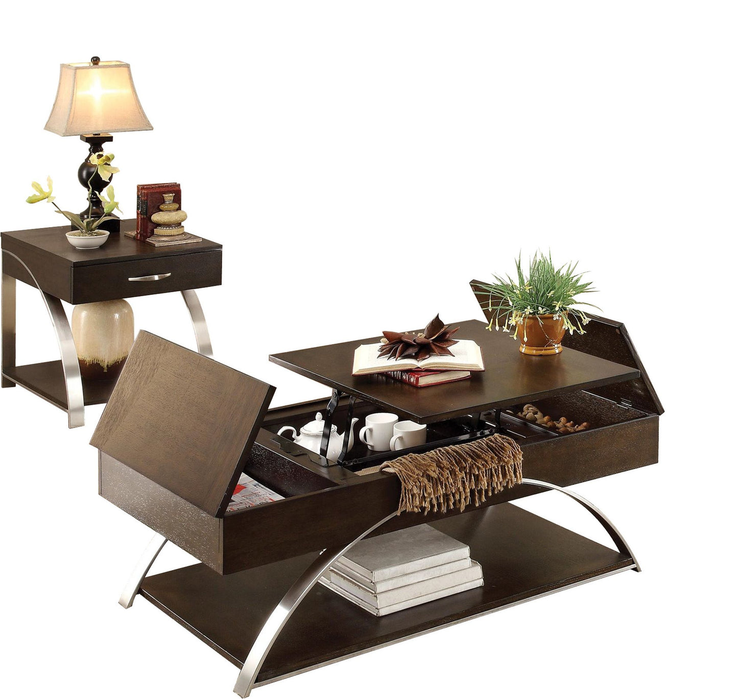Homelegance Tioga 2PC Occasional Set Lift Top Cocktail Table with Storagen 1 End Table in Espresso