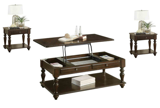 Homelegance Lovington 3PC Occasional Set Lift Top Cocktail Table on Casters, 2 End Table in Espresso
