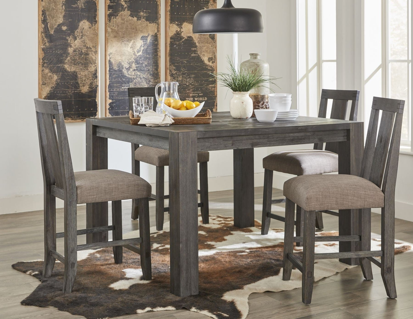 Modus Meadow 5PC Counter Table & 4 Counter Chair Set in Graphite