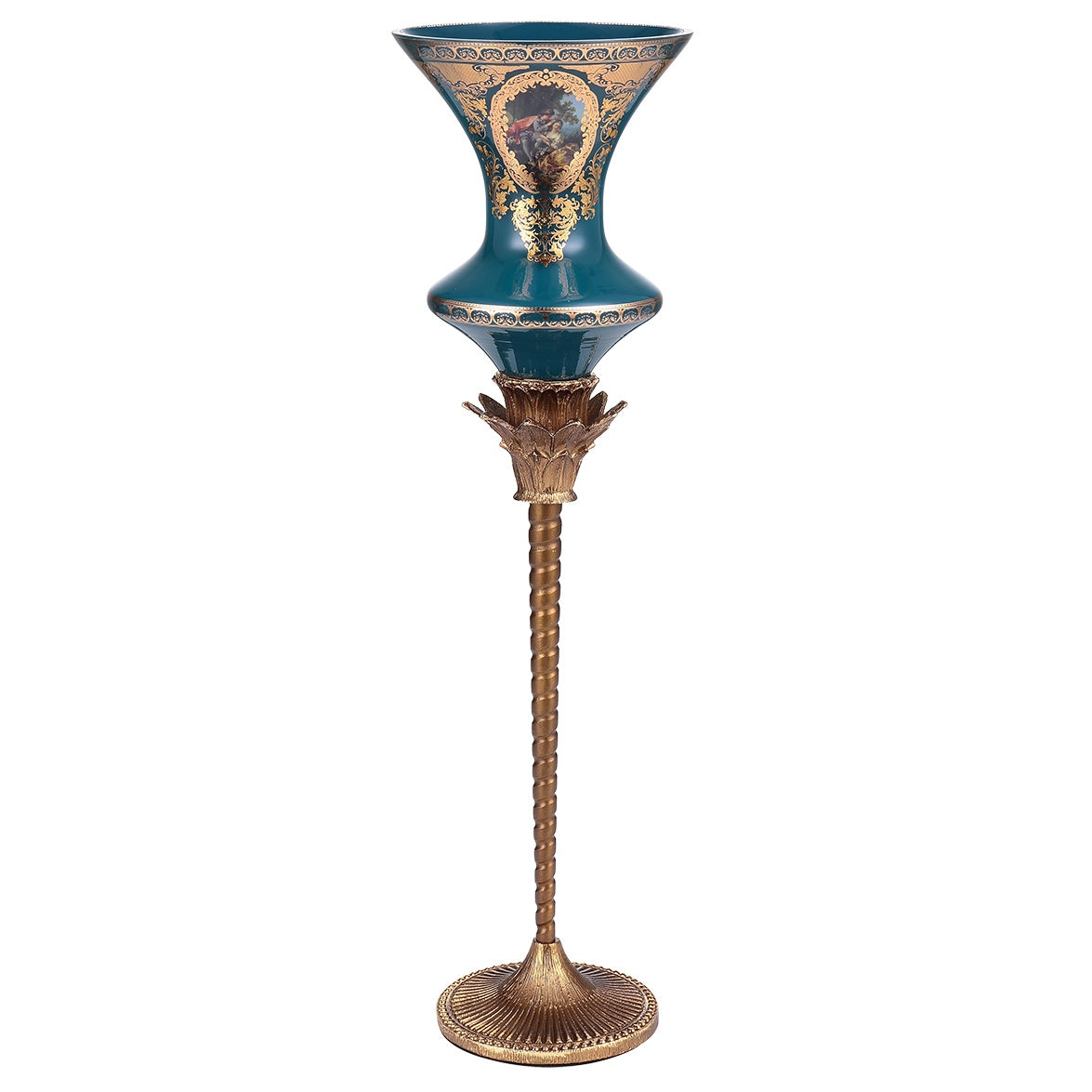 Candleholder in Bronze - Deep Aegean Blue-Gold Finish AC4018 European Victorian