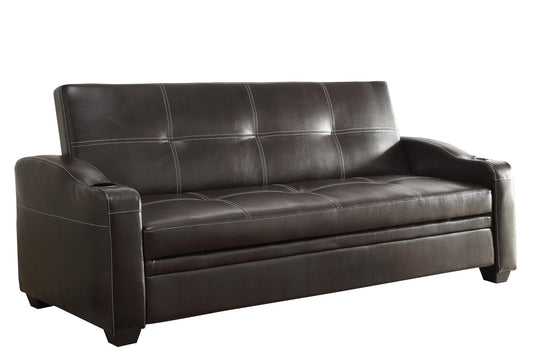 Homelegance Caffery Convertible Sofa in Leather - Dark Brown